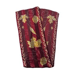Symphonny Scarfs Made in Italy Burgundy Red Gold Long Scarf Abstract Leaf Print